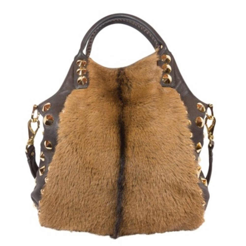 Vintage Brown Fur and Leather Purse